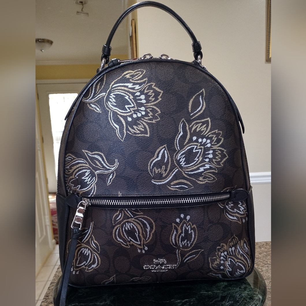 Coach Jordyn Signature Canvas Tulip Brown Backpack Like New